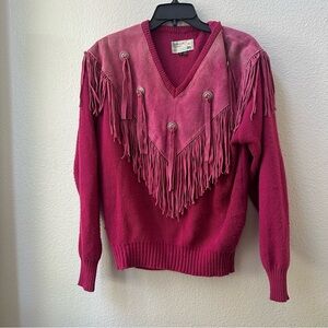 Pioneer Wear vintage Fringe Suede Western country pink knit Sweater S